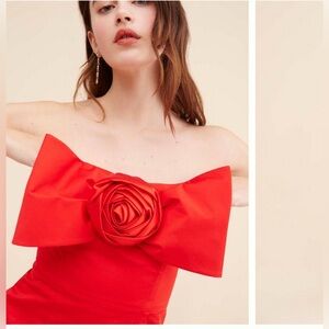 Anthropologie hutch Chic Strapless Red Dress with Rose Accent